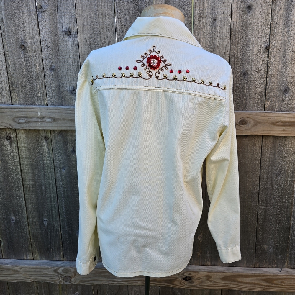 Western Jacket Womens Medium White Embroidered Floral Sequin Stud Button Up - Picture 3 of 16